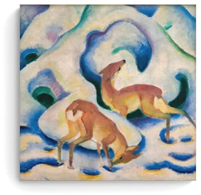 YYUEQIL Reh im Schnee von Franz Marc Expressionismus, Poster, Kunstdruck, Wandfoto, Farbe, hängendes Bild, Familie, Schlafzimmer, Dekoration, Geschenk, ungerahmt, 70 x 70 cm