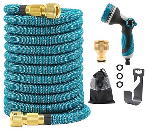TIREX by xonic® Hochwertiger flexibler Gartenschlauch – dehnbarer Wasserschlauch mit robustem 3-fach Latexkern – leichter Flexi-Schlauch mit 10 verschiedenen Strahlarten (Blau, 45m)