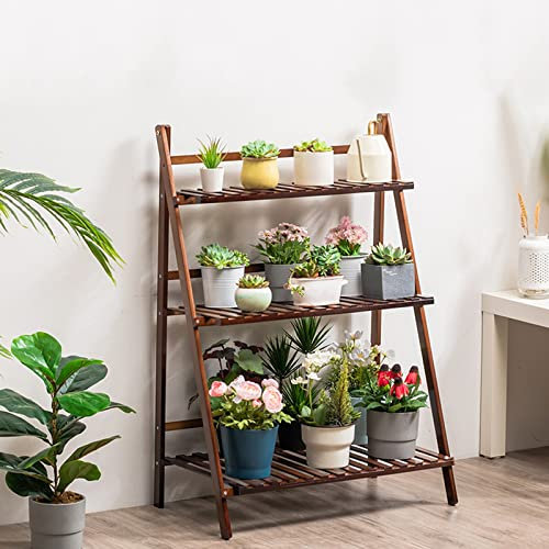 Support pliable à 3 étages en bambou pour plantes intérieur/extérieur avec 4 pots de fleurs décoratifs Marron 100 cm