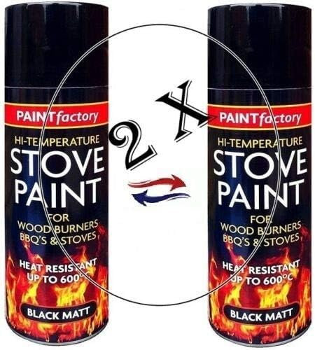 GSV Essentials 2x High-Temperature Black Matt Stove Paint, Heat Resistant, Non-Cracking, Fast Drying, Durable And Long Lasting, Ideal Use For Food Burners, BBQ’S, Stoves, 400ml