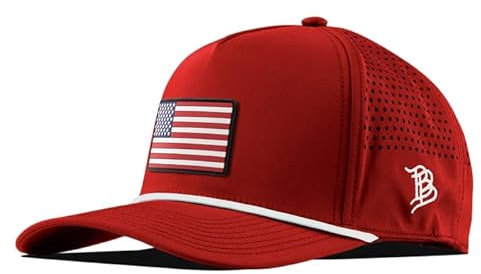 Branded Bills Old Glory PVC-Mütze, gebogen, 5 Paneele, passend für 7-7 7/8, verstellbarer Snapback, Rot/Weiß, Einheitsgr��e