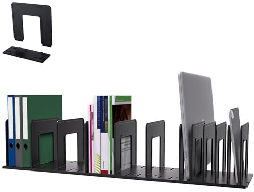 LuluEasy Adjustable Vertical File Sorter Sturdy Plastic Expandable Upright File Holder, Desktop Binder Organizer, School Office Organization Bookshelf Divider, Assemble Easily Endlessly, Black