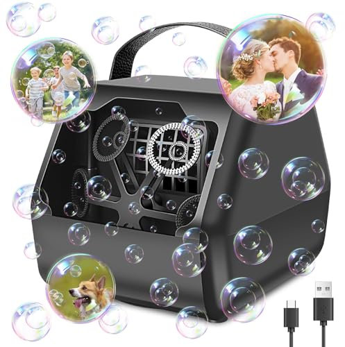 Fuqiduo Seifenblasenmaschine, Automatischer Blasenmacher 8000+ /Min, Bubble Machine mit 1800mA akku, Blasenmaschine Elektrisches Blasenspielzeug für Kinder Hochzeit Geburtstag Festival Party, Schwarz