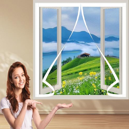Mosquitera Ventana Magnetica 112 x 120 cm Cierre Automático Mosquiteras Para Ventanas Adiós A Los Mosquitos Mantiene La Circulación De Aire Fresco, Blanco