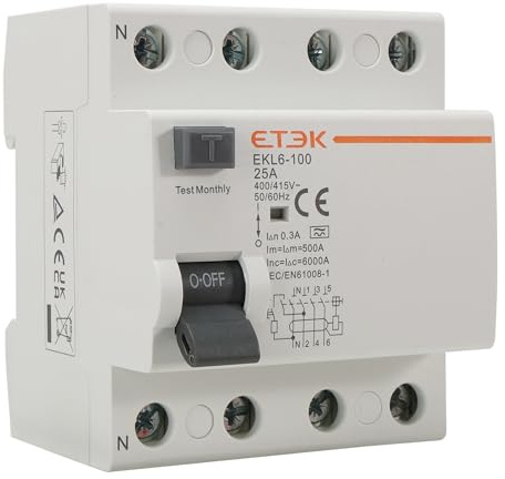 Diferencial Superinmunizado 4P 25A 300mA Tipo A - RCCB Trifásico | Previene incendios por fugas, Reduce disparos intempestivos, Instalaciones trifásicas, Carril DIN