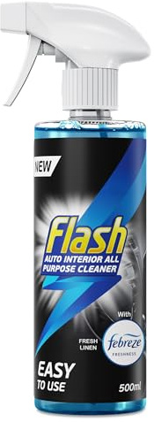Flash Car Care Automotive All-Purpose Interior Cleaner 500ml, Easy To Use Car Interior Cleaning Spray, Safe For All Interior Surfaces Including Fabrics (Febreze Fresh Linen Scent)