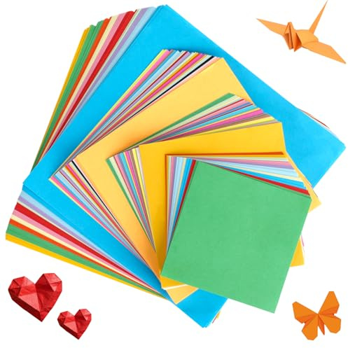 Lot de 400 feuilles de papier origami, 10 x 10, 12 x 12, 15 x 15 et 20 x 20 cm, papier coloré double face, carré, 70 g/m², papier de bricolage multicolore pour la maison, l'école, les projets d'art et