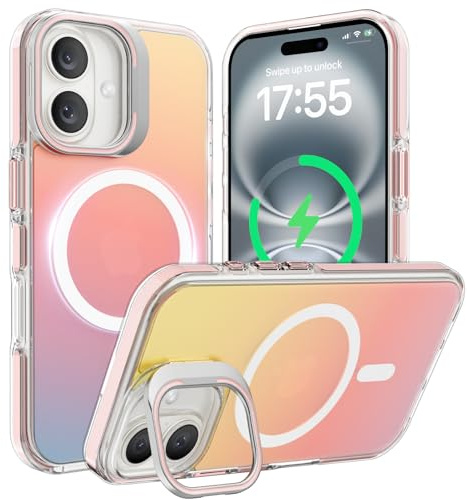 ORNARTO for iPhone 16 Case with MagSafe, Camera Stand, Holographic