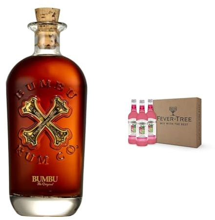 Bumbu Original Rum 70cl & Fever-Tree Raspberry Mojito Cocktail Mixer 500ml Bottles (Pack of 3)
