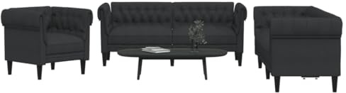 ZQQLVOO 3-TLG. Sofagarnitur Schwarz Stoff, 3-teiliges Sofaset mit strapazierfähigem Bezug und bequemer Polsterung für modernes Wohnzimmer, Sofa Garnitur Set, Sitzgruppe