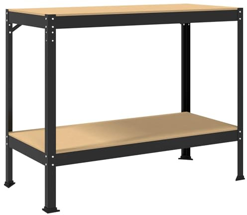 vidaXL Werkbänke mit Regal Schwarz 81 x 41 x 145 cm Holzwerkstoff, Garage, Industrie, Platz für dein Fahrzeug, deine Werkzeuge und mehr, Designt, um jeden Zentimeter optimal zu nutzen