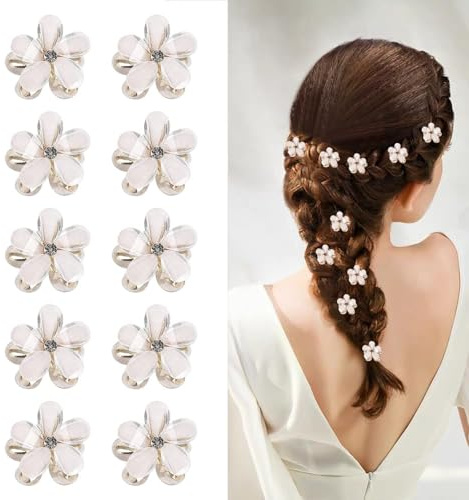 10 Pcs Hawaii Blumenklammer Hair Claw Clip,Kleine Blumen Haarklammern Set,Blumen Haarspange Krallenclip Für Dünnes Dickes Lockiges Haar,Für Frauen Mädchen & Strand Pool Party,Weiß