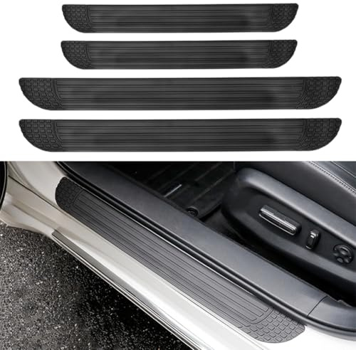 4 Pcs Car Door Sill Scuff Plate Cover,Upgraded Cuttable Car Door Threshold Protection,PVC Soft Rubber Car Front/Rear Door Sill Scuff Plate Guard,Welcome Pedal Protector Cover