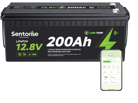 SENTORISE 12V 200Ah LiFePO4 Batterie, 2560Wh Tiefzyklus | Intelligentes BMS schützt vor Überladung, Tiefentladung, Kurzschluss and Überhitzung