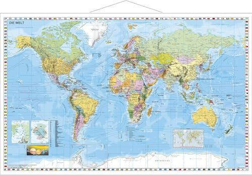 Weltkarte (deutsch) Kleinformat: Wandkarte mit Metallbeleistung NEUE AUFLAGE