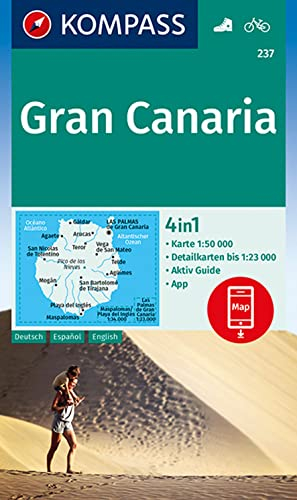 KOMPASS Wanderkarte 237 Gran Canaria 1:50.000: 4in1 Wanderkarte mit Aktiv Guide und Detailkarten inklusive Karte zur offline Verwendung in der KOMPASS-App. Fahrradfahren.