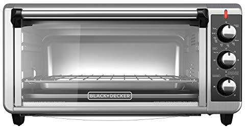 BLACK+DECKER TO3250XSBD 8-Slice Extra Wide Convection Countertop Toaster Oven, Includes Bake Pan, Broil Rack & Toasting Rack, Stainless Steel/Black