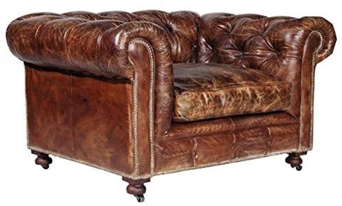 Casa Padrino Chesterfield Luxus Echt Leder Sessel Vintage Leder Kensington Cigar Braun - Club Sessel