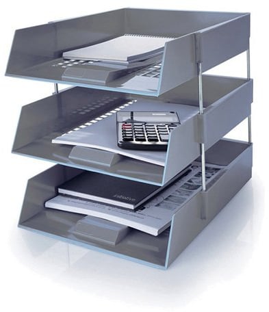 5 Star Grey A4 Plastic Letter File Trays, Including Risers. (3 Trays/2 Riser Sets)