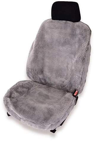 Autositzbezug/Autofell Premium aus hochwertigem Lammfell – Universelle Passform –Geeignet für alle Jahreszeiten – Einfache Montage – Lange Haltbarkeit (Grau)