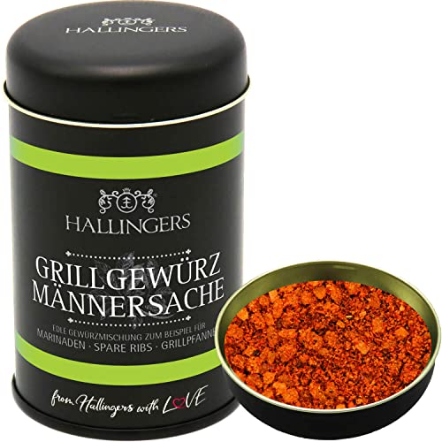 Hallingers Männersache - Gewürz-Mischung für Marinaden, Spare Ribs & Grill (Dose) - Geschenk im Sommer & als perfektes Grillgeschenk | Neues Zuhause Ruhestand Genesung
