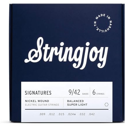 Stringjoy BAL9 Signatures Nickel Wound Guitar Strings, 9-42 Super Light Gauge, Electric Guitar Strings for Enhanced Tone, Guitar Strings Electric 6 String Set