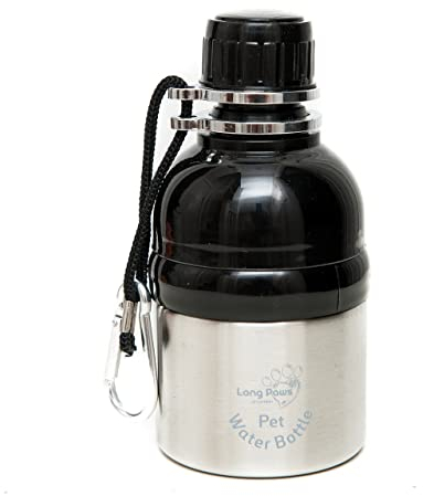 Long Paws Portable Dog Travel Drinking Bottle Silver Dog Water Flask - 250ml Stainless Steel Dog Travel Water Bottle