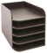 OSCO Brown Faux Leather Five Tier Designer Letter Tray | A4 | Desk File Organiser | Paper Storage | Office Document Sorter | Paperwork Filing | No Assembly Required | H28.8 x W25 x D33.5 cm |
