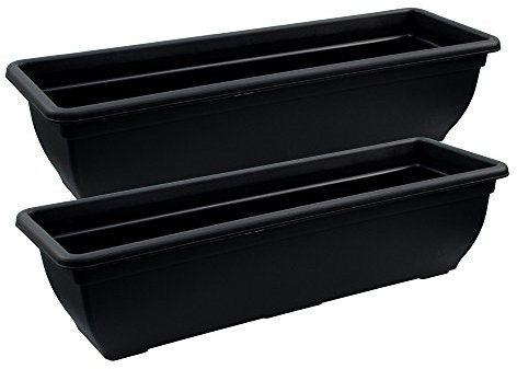 2 x Simpa® Ebony/Black Trough Plastic Garden Planter Indoor & Outdoor Flower/Plant Pot - 60cm Diameter - DIY Drainage Holes.