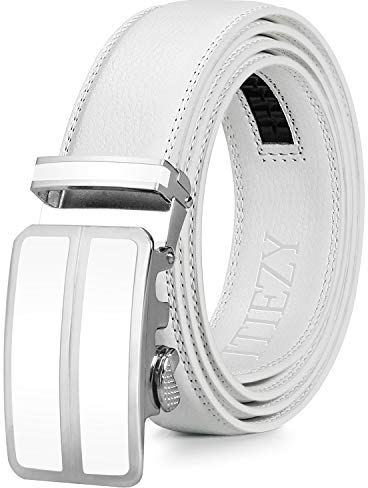 ITIEZY Automatik Gürtel Herren Designer Lederguertel Schnalle Herren, Weiß 2, Länge: Bis zu 49,2 inches(125cm)