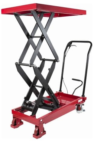 STIER Doppelscheren Hubtischwagen, Fahrbarer Hubtisch mit Traglast 350 kg, Plattform 910x500 mm, Max. Hubhöhe 1300 mm, hydraulisch, Polyurethan-Bereifung