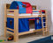 Froschkönig24 Etagenbett JAN Kinderbett Spielbett Bett mit Bücherregal Buche Blau/Rot, Matratzen Oben/unten:mit 2X Matratze