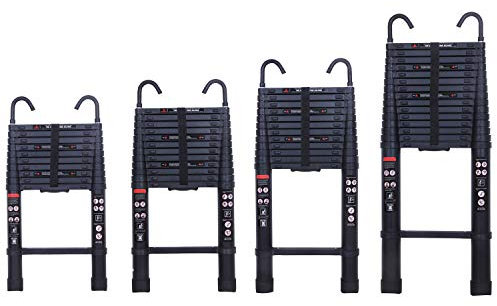 Mult-Purpose Telescopic Folding Ladder 3.2m with Detachable Hook Aluminium Extension Ladder Straight Ladder with Anti-Slip Ladder Feet & Step for Sturdy & Safety Indoor Ourdoor Use