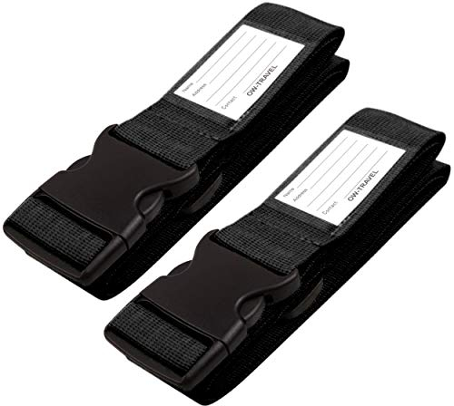 OW-Travel Kofferband Gurt Schwerlast Personalisierter Koffergurt mit Adressschild. Luggage Strap Gepäckgurt Koffer Gurt Kofferbänder Koffergurte Farbig Koffer Gurt 2 Stück Schwarz