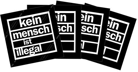 Kein Mensch ist illegal Sticker Paket (30, 50, 100, 300 oder 500 Stück) 7,4cm x 7,4cm
