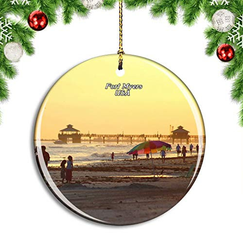 Weekino USA Amerika Fort Myers Beach Weihnachtsdekoration Christbaumkugel Hängender Weihnachtsbaum Anhänger Dekor City Travel Souvenir Collection Porzellan 2,85 Zoll