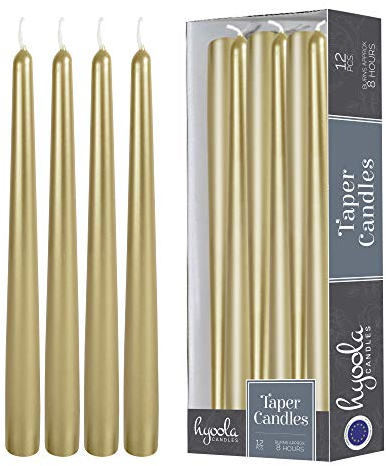 Hyoola Stabkerzen - 25 cm Metallisch Creme Gold, Tropffreie Tafelkerzen - Kerzen Lange Brenndauer 8 Stunden - 12er Pack