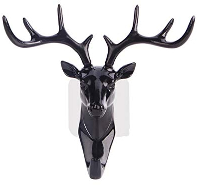 floatofly Vintage Gusseisen Hirsch Geweih Wandhaken, Geweih Haken Hirsch Kopf Schlüsselhalter Kleiderbügel Wohnzimmer Wand Dekorative Ornament Metall Kleiderbügel Schwarz