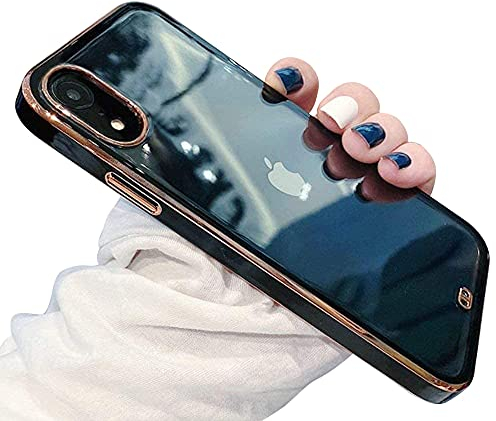 OWM iPhone XR Case Clear Silicone Transparent Back Bumper Shockproof Gold Edging Luxury Designer Slim Soft Protective Phone Cover Compatible for iPhone XR - Black