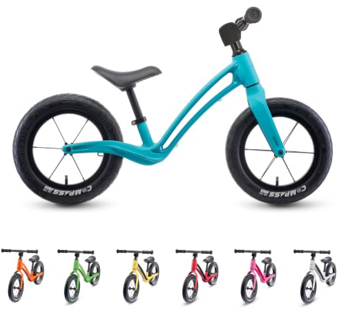 Hornit AIRO 12 in Balance Bike, 2.95 kg, Tuvalu Turquoise, for Ages 1.5-5 | Magnesium-alloy frame, pneumatic tyres, sealed bearings and integrated footrests suit riders aged 1.5-5.