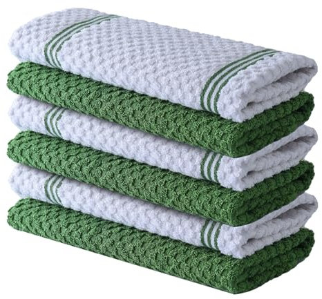 Infinitee Xclusives Premium Tea Towels | Pack of 6 | 100% Cotton |38 x 64 cm| Ultra Soft & Highly Absorbent Terry Dish Towels for Kitchen, Bar for Daily Household Cleaning Use |Sturdy Green|