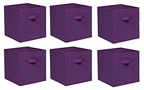 Sanery Foldable Storage Boxes Set of 2 Large Cubes with Handle Collapsible Organizer Fabric Baskets for Toys, Clothes, Books, Food and Bedding (Deep Purple, set of 6)