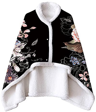 Wearable Kuscheldecke Mit Ärmeln,TV-Decke 3D Halloween Skelett Rose Muster Mikrofaser Weihnachten Sherpa Decke Umhang Poncho Lazy Decke Erwachsene Baby Kind Mädchen Männer Damen (Farbe8,150x120cm)