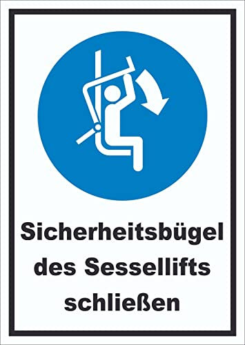 HB-Druck Sicherheitsbügel des Sessellifts schließen Schild A4 (210x297mm)