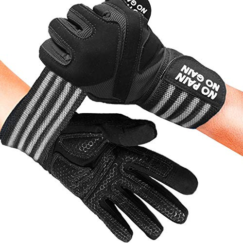 AXKAL Weight Lifting Gloves Full Finger Wrist Wrap Support | Non-Slip and Full Palm Protection for Training, Touch Screen, Ideal for Weightlifting and Fitness, Good for Hanging Workouts