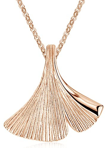 Materia Ginkgo Blatt Anhänger Rosegold - 925 Sterling Silber Damen Schmuck vergoldet KA-12-R_K53-60cm