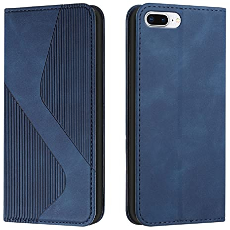 Mo-Somnus Kompatibel mit iPhone 8 Plus/7 Plus Hülle, Magnet PU Leder Flip Wallet Case Tasche Handyhülle, Klappbar iPhone 8 Plus/7 Plus (5,5 Zoll) Brieftasche Klapphülle mit [Kartenfächer] (Blau)