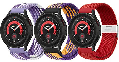 ZZMY Nylon Armband 20mm für Samsung Galaxy Watch7/6/5/4 Geflochten Armbänder 40 44mm/Watch 5 Pro Uhrband 45mm/Galaxy 6/4 Classic 47 43mm 46 42mm Elastisch Ersatzarmband für Damen Herren 3Pack