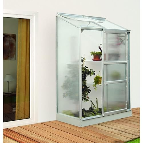 Ezooza Gewächshaus Vitavia Ida 900 aus eloxiertem Aluminium und Hohlkammer-Polycarbonat 4 mm, 69 x 131 x H 182 cm, Made in Germany