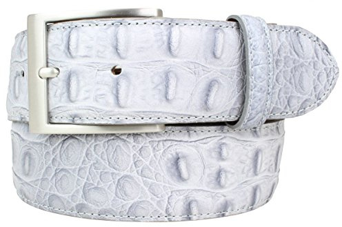 BELTINGER Gürtel mit Krokoprägung 4 cm | Leder-Gürtel für Herren 40mm Kroko-Optik | Herren-Gürtel mit Kroko-Muster 4cm | Hellgrau 90cm